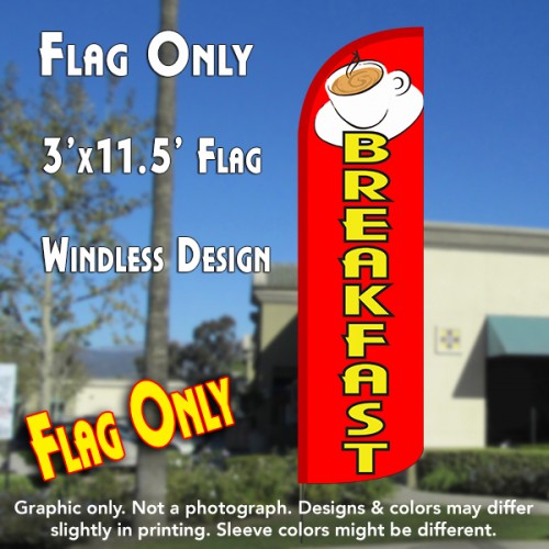 Breakfast (Red/Yellow/Cup) Windless Polyknit Feather Flag (3 x 11.5 feet)