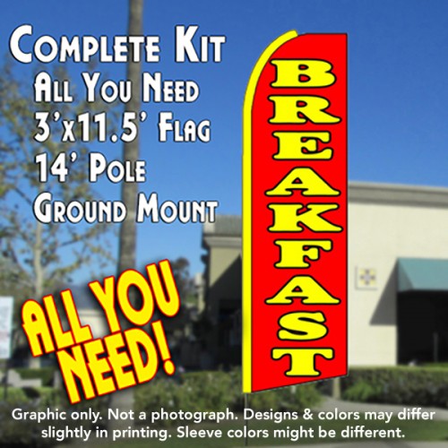 BREAKFAST (Red/Yellow) Feather Banner Flag Kit (Flag, Pole, & Ground Mt)