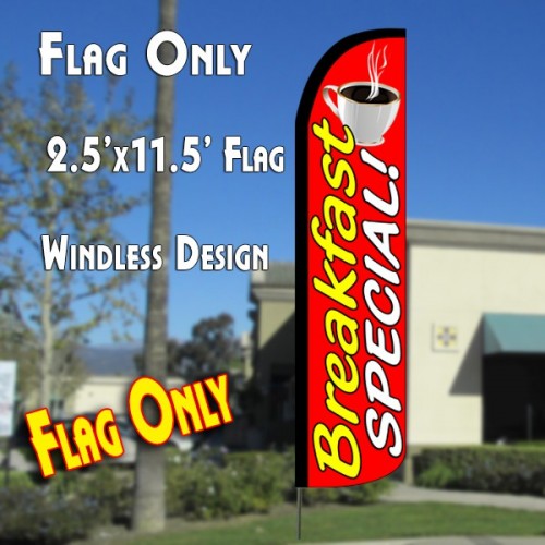 BREAKFAST SPECIAL! (Horizontal) Windless Polyknit Feather Flag (2.5 x 11.5 feet)