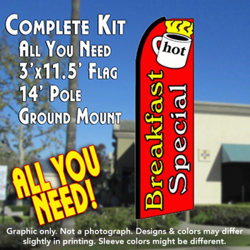 BREAKFAST SPECIAL (Red) Flutter Feather Banner Flag Kit (Flag, Pole, & Ground Mt)