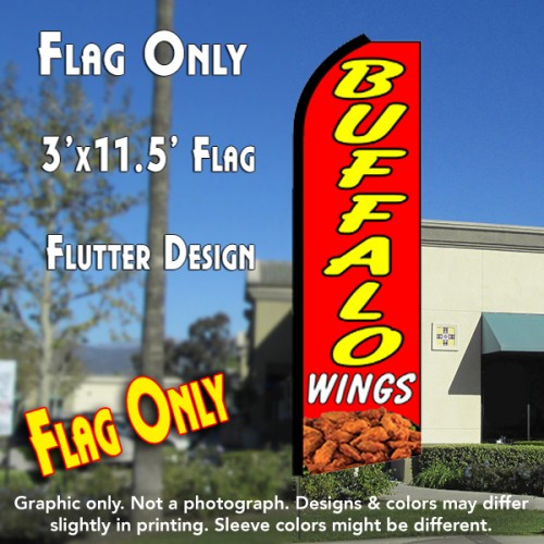 BUFFALO WINGS (Red) Flutter Feather Banner Flag (11.5 x 3 Feet)