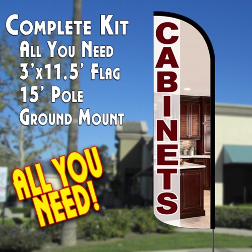 Cabinets Windless Feather Banner Flag Kit (Flag, Pole, & Ground Mt)