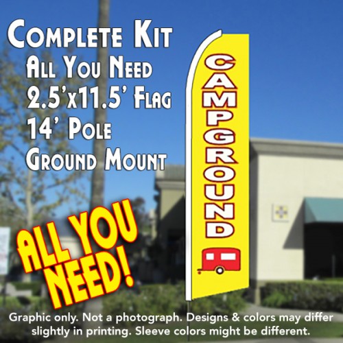 CAMPGROUNDS (Yellow) Flutter Feather Banner Flag Kit (Flag, Pole, & Ground Mt)