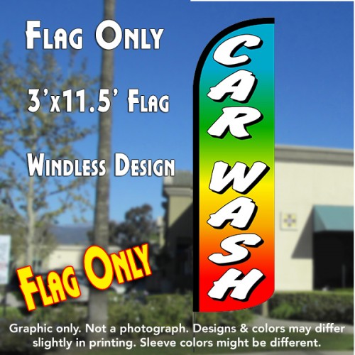 Car Wash (Multicolor) Windless Polyknit Feather Flag (3 x 11.5 feet)