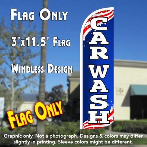 Car Wash (Patriotic) Windless Polyknit Feather Flag (3 x 11.5 feet)