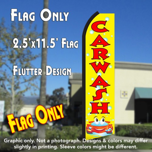 CAR WASH (Yellow/Red) Flutter Polyknit Feather Flag (11.5 x 2.5 feet)