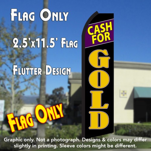 CASH FOR GOLD (Black/Gold) Flutter Polyknit Feather Flag (11.5 x 2.5 feet)