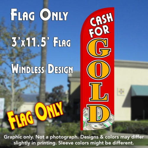Cash for Gold (Red/Gold/$) Windless Polyknit Feather Flag (3 x 11.5 feet)