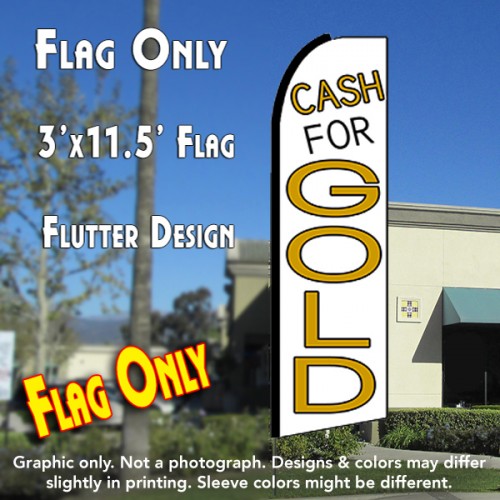 CASH FOR GOLD (White) Flutter Feather Banner Flag (11.5 x 3 Feet)