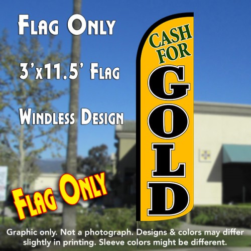 Cash for Gold (Yellow/Black) Windless Polyknit Feather Flag (3 x 11.5 feet)