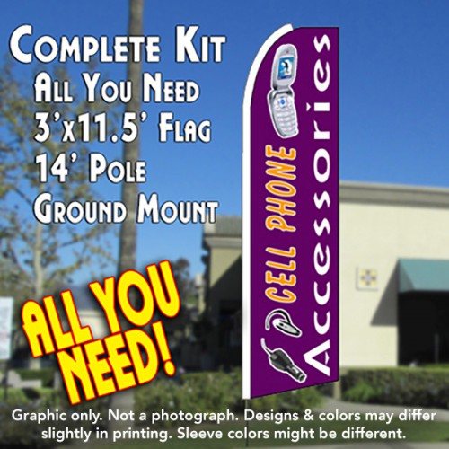 CELL PHONE ACCESSORIES (Purple) Flutter Feather Banner Flag Kit (Flag, Pole, and Ground Mount)