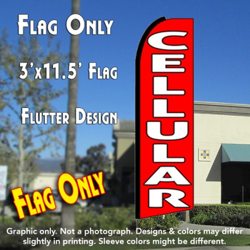 CELLULAR (Red) Flutter Feather Banner Flag (11.5 x 3 Feet)