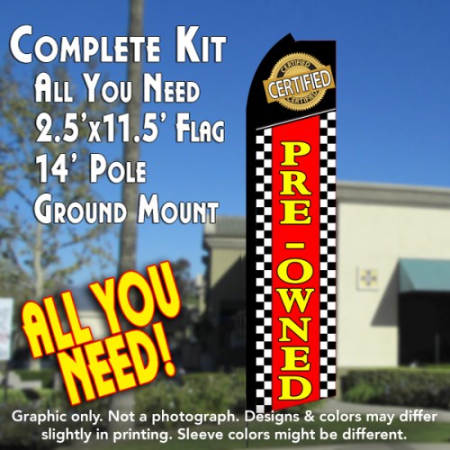 CERTIFIED PRE-OWNED (Checkered) Flutter Feather Banner Flag Kit (Flag, Pole, & Ground Mt)