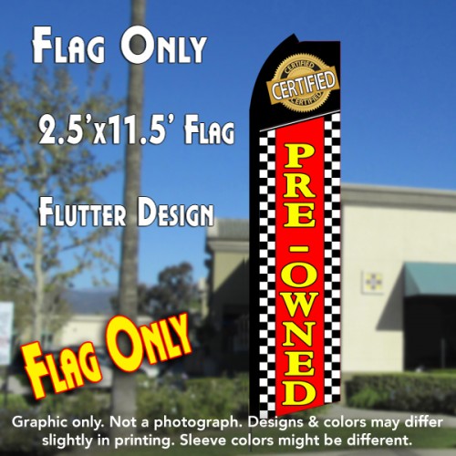 CERTIFIED PRE-OWNED (Checkered) Flutter Polyknit Feather Flag (11.5 x 2.5 feet)