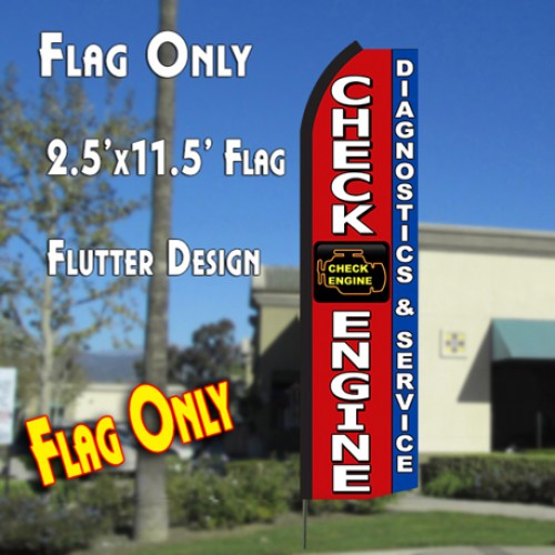 CHECK ENGINE Diagnostics & Service (Red/Blue) Flutter Polyknit Feather Flag (11.5 x 2.5 feet)