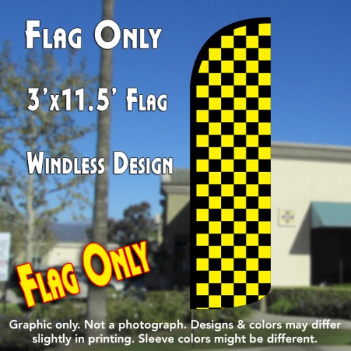 Checkered BLACK/YELLOW Windless Polyknit Feather Flag (3 x 11.5 feet)