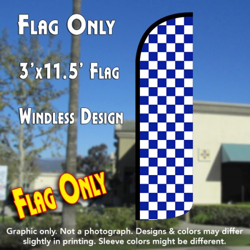 Checkered BLUE/WHITE Windless Polyknit Feather Flag (3 x 11.5 feet)