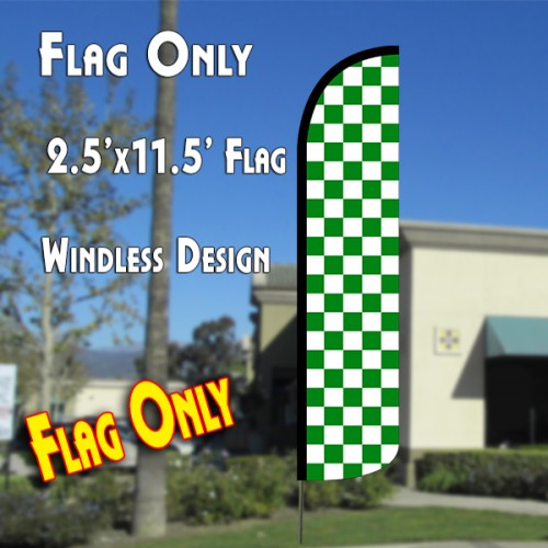 Checkered GREEN/WHITE Windless Polyknit Feather Flag (2.5 x 11.5 feet)