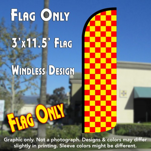 Checkered RED/YELLOW Windless Polyknit Feather Flag (3 x 11.5 feet)