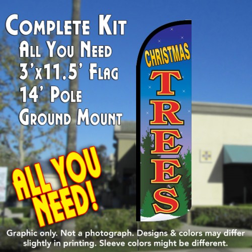 Christmas Trees Windless Feather Banner Flag Kit (Flag, Pole, & Ground Mt)