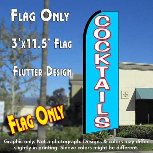 COCKTAILS (Blue) Flutter Feather Banner Flag (11.5 x 3 Feet)