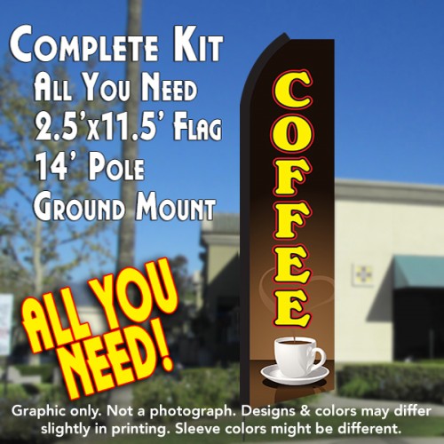 COFFEE (Brown/Yellow) Flutter Feather Banner Flag Kit (Flag, Pole, & Ground Mt)