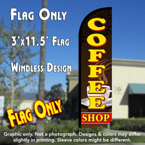 Coffee Shop (Brown/Yellow) Windless Polyknit Feather Flag (3 x 11.5 feet)