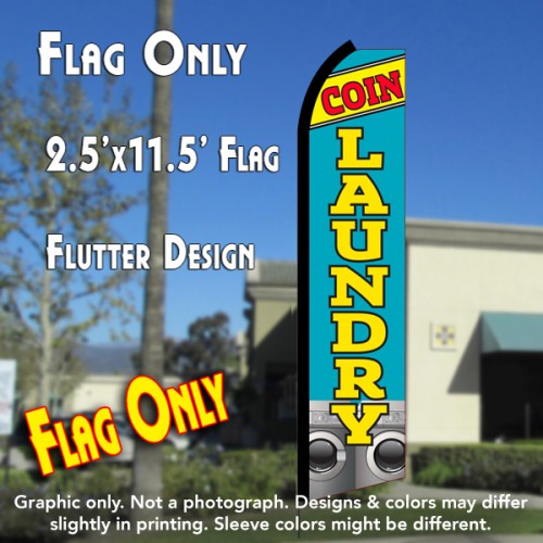 COIN LAUNDRY (Blue/Yellow) Flutter Polyknit Feather Flag (11.5 x 2.5 feet)