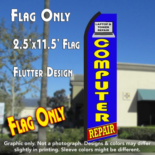 COMPUTER REPAIR (Blue/Yellow) Flutter Polyknit Feather Flag (11.5 x 2.5 feet)