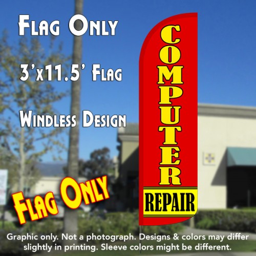 COMPUTER REPAIR (Yellow/Red) Windless Polyknit Feather Flag (2.5 x 11.5 feet)