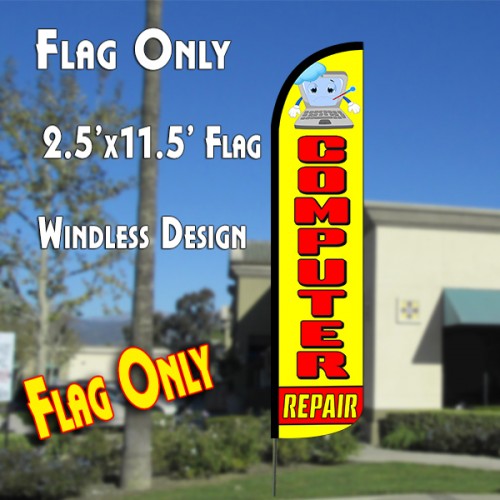 Computer Repair (Red/Yellow) Windless Polyknit Feather Flag (3 x 11.5 feet)