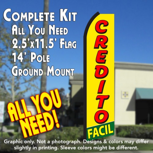 CREDITO FACIL (Yellow/Red) Flutter Feather Banner Flag Kit (Flag, Pole, & Ground Mt)
