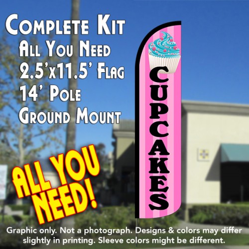 CUPCAKES Windless Feather Banner Flag Kit (Flag, Pole, & Ground Mt)