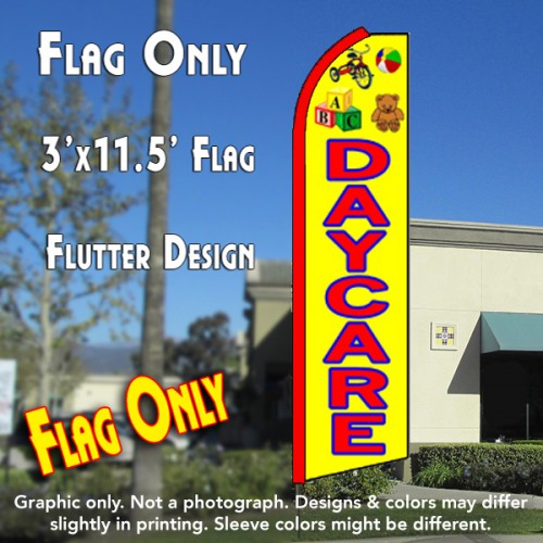DAYCARE (Yellow/Blocks) Flutter Feather Banner Flag (11.5 x 3 Feet)