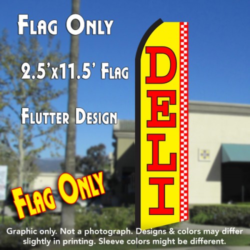DELI (Red/Yellow) Flutter Polyknit Feather Flag (11.5 x 2.5 feet)