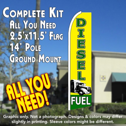 Diesel Fuel (Yellow/Green) Flutter Feather Banner Flag Kit (Flag, Pole, & Ground Mt)