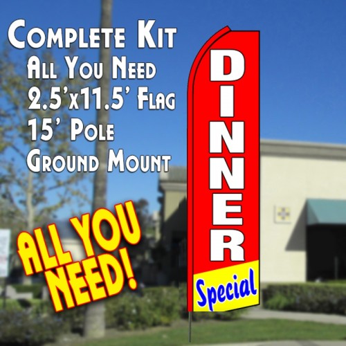 DINNER SPECIAL (Red/White) Flutter Feather Banner Flag Kit (Flag, Pole, & Ground Mt)