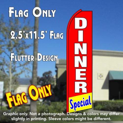 DINNER SPECIAL (Red/White) Flutter Polyknit Feather Flag (11.5 x 2.5 feet)