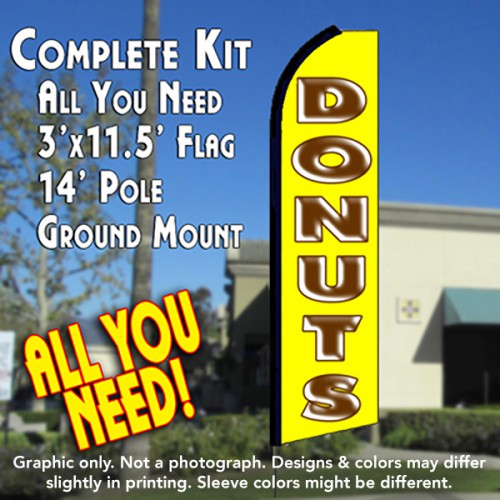 DONUTS (Yellow) Flutter Feather Banner Flag Kit (Flag, Pole, & Ground Mt)