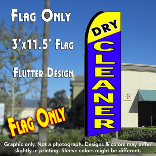 DRY CLEANER (Yellow/Blue) Flutter Feather Banner Flag (11.5 x 3 Feet)