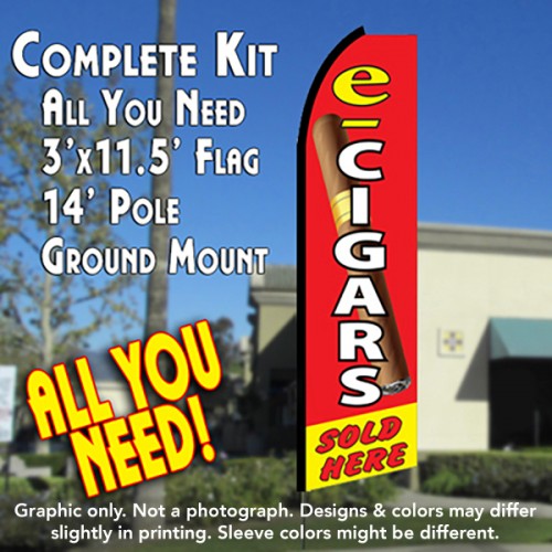 E-CIGARS SOLD HERE Flutter Feather Banner Flag Kit (Flag, Pole, & Ground Mt)