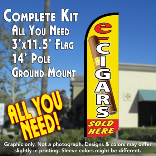 E-Cigars Sold Here Windless Feather Banner Flag Kit (Flag, Pole, & Ground Mt)