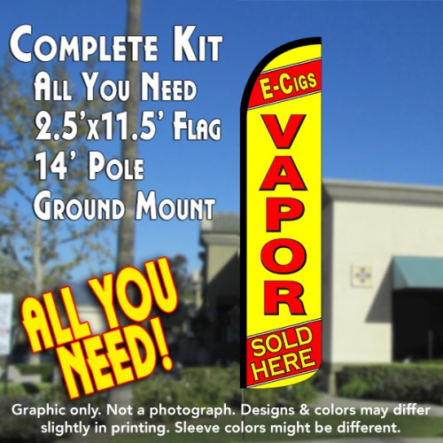 E-CIGS VAPOR SOLD HERE (Yellow/Red) Windless Feather Banner Flag Kit (Flag, Pole, & Ground Mt)