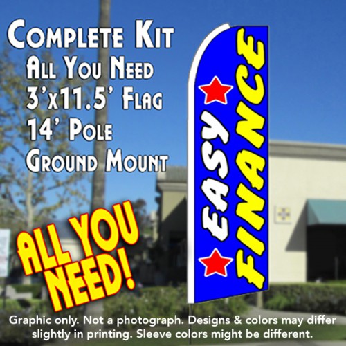 EASY FINANCE (Stars) Flutter Feather Banner Flag Kit (Flag, Pole, & Ground Mt)