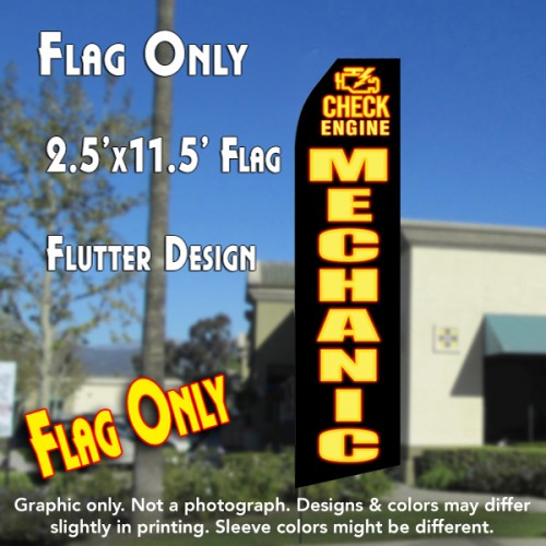 CHECK ENGINE MECHANIC (Black/Yellow) Flutter Polyknit Feather Flag (11.5 x 2.5 feet)
