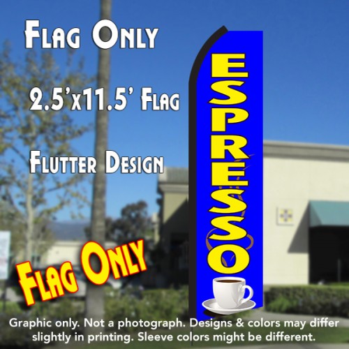 ESPRESSO (Blue/Yellow) Flutter Polyknit Feather Flag (11.5 x 2.5 feet)