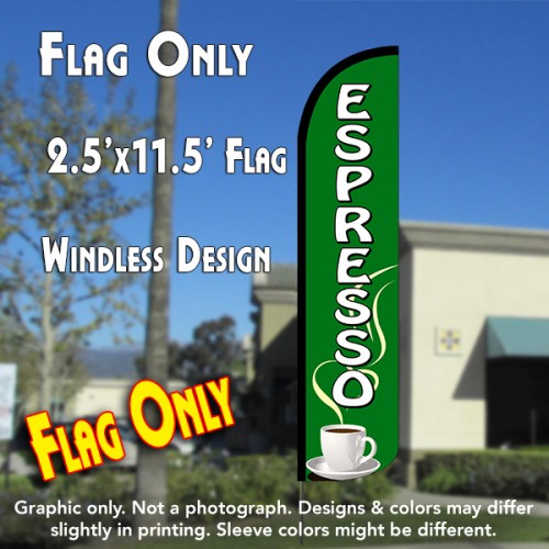 ESPRESSO (Green/White) Windless Polyknit Feather Flag (2.5 x 11.5 feet)