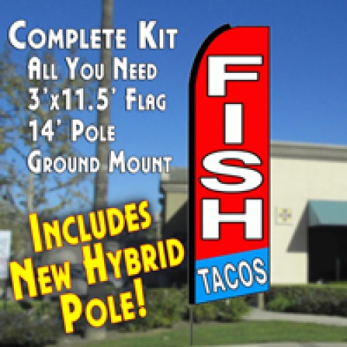 Fish Tacos (Red/White/Blue) Feather Banner Flag Kit (Flag, Pole, & Ground Mt)