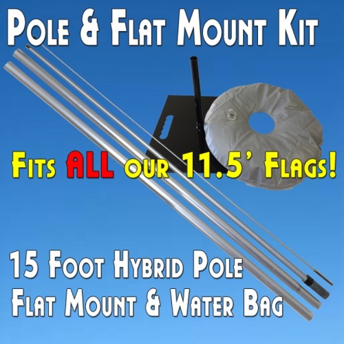 Feather Flag Flat Mount Kit (Hybrid Pole, Flat Base Mount, Water Bag) includes any flag of your choice