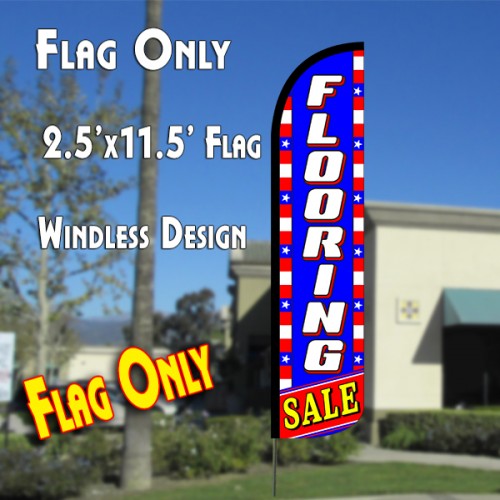 FLOORING SALE (Blue/White/Stars) Windless Polyknit Feather Flag (2.5 x 11.5 feet)